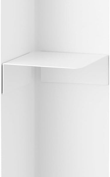 yamazaki tower toilet paper stocker rolling steel column in a small white bathroom