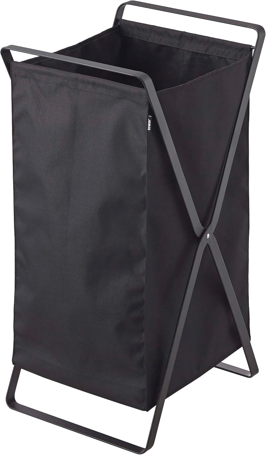 yamazaki tower storage tote on bathroom counter holding toiletries