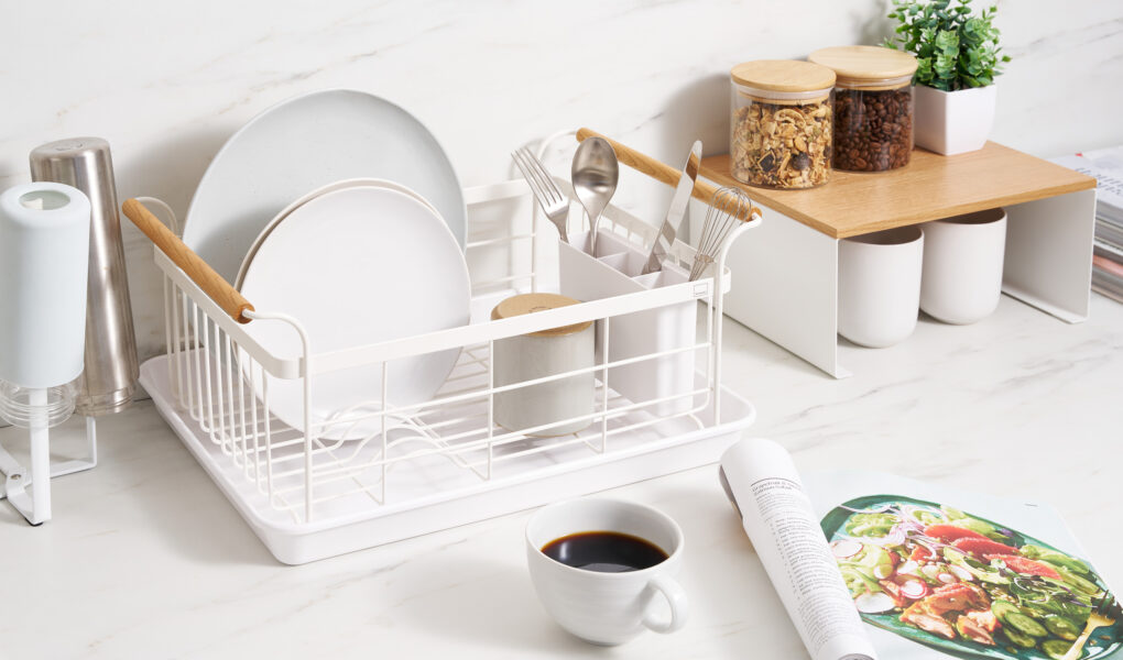 yamazaki tower rolling slim storage cart in a narrow kitchen gap