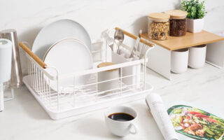 yamazaki tower rolling slim storage cart in a narrow kitchen gap