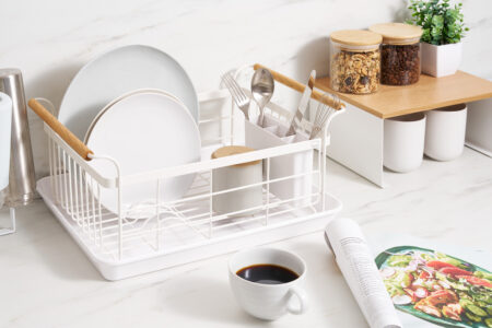 yamazaki tower rolling slim storage cart in a narrow kitchen gap