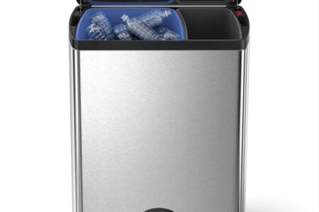 simplehuman 45l rectangular step trash can in a kitchen corner