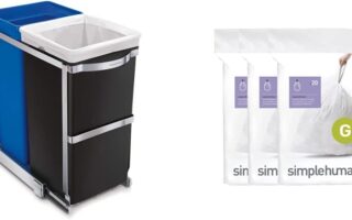 simplehuman under sink organizer pull-out steel bins installed in kitchen cabinet