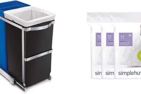 simplehuman under sink organizer pull-out steel bins installed in kitchen cabinet