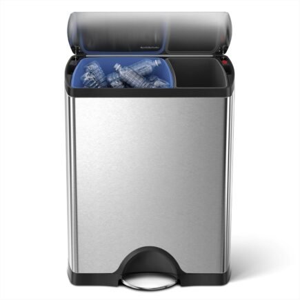 simplehuman 45 liter rectangular step trash can on a kitchen counter
