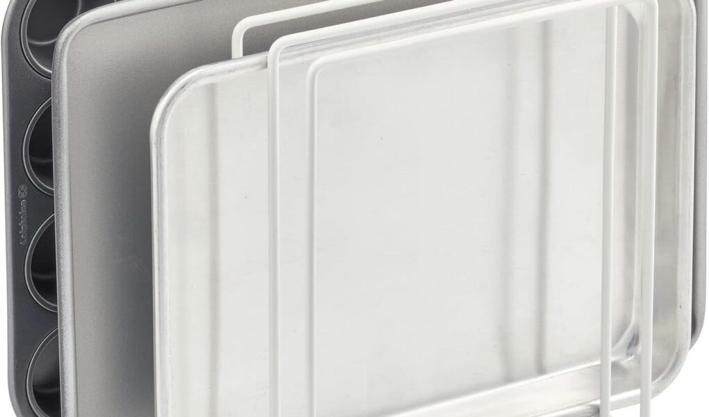 mdesign kitchen cabinet organizer clear bins stacked on pantry shelf