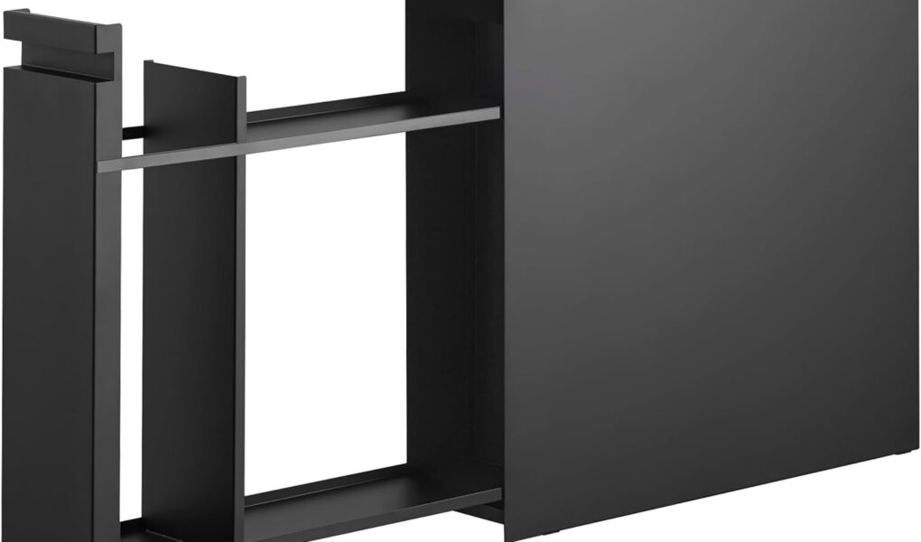 yamazaki pull-out bathroom cabinet standing beside toilet in small bathroom