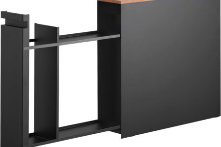 yamazaki pull-out bathroom cabinet standing beside toilet in small bathroom