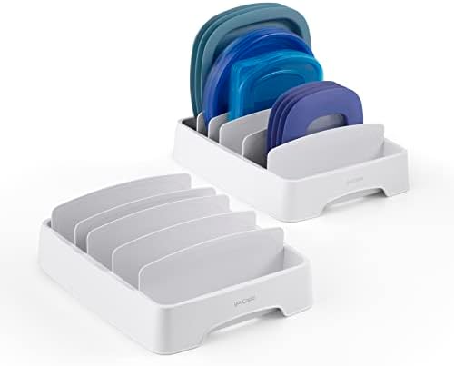 close-up of storalid dividers separating food container lids by size