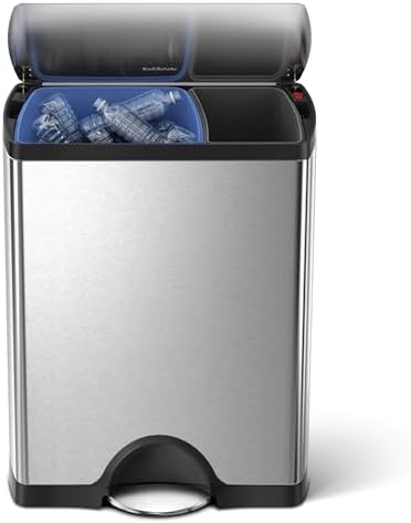 close up of simplehuman trash can foot pedal and liner pocket dispenser