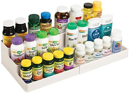 mdesign vanity organizer bin fitted into an under sink cabinet shelf